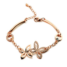 Wholesale fashion gold plated jewelry health diamond bracelet charm bracelet with double flower